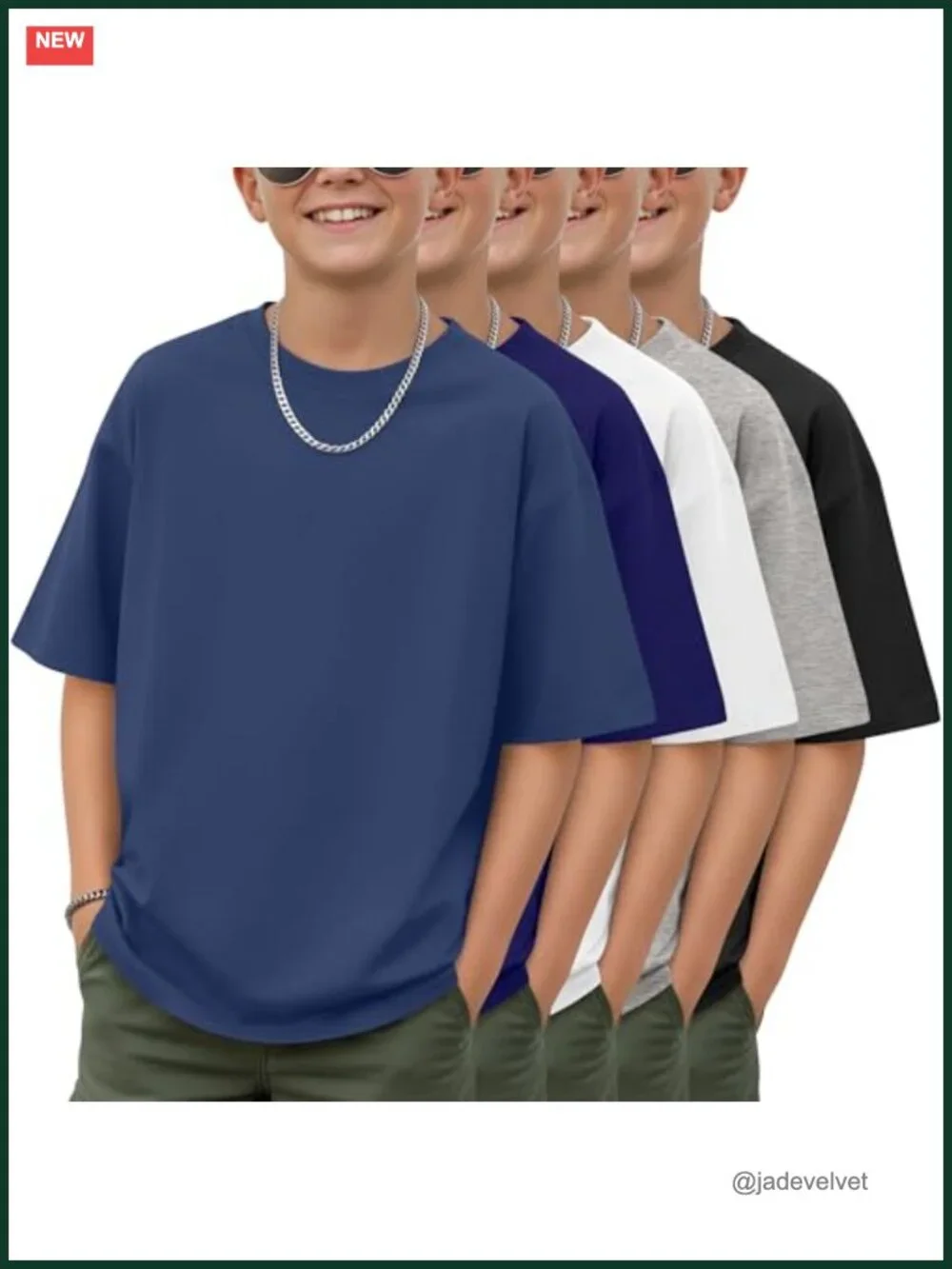 5 Pack Boys Oversized Crew Neck Short Sleeve Tees Loose Fit Basic Plain